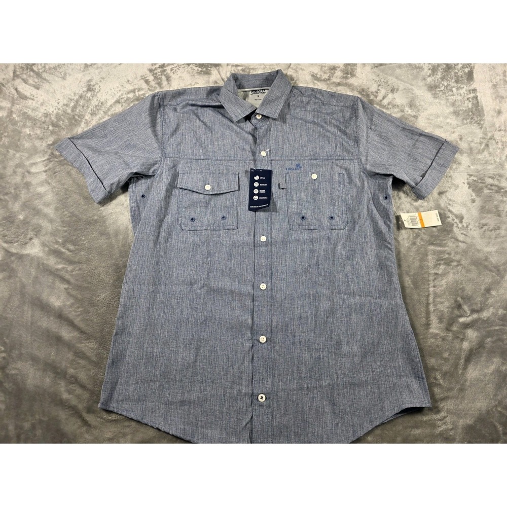 NWT Izod Saltwater Performance Stretch Shirt Quick Dry/UPF 50/Vented/ Small Blue